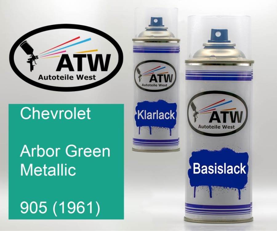 Chevrolet, Arbor Green Metallic, 905 (1961): 400ml Sprühdose + 400ml Klarlack - Set, von ATW Autoteile West.